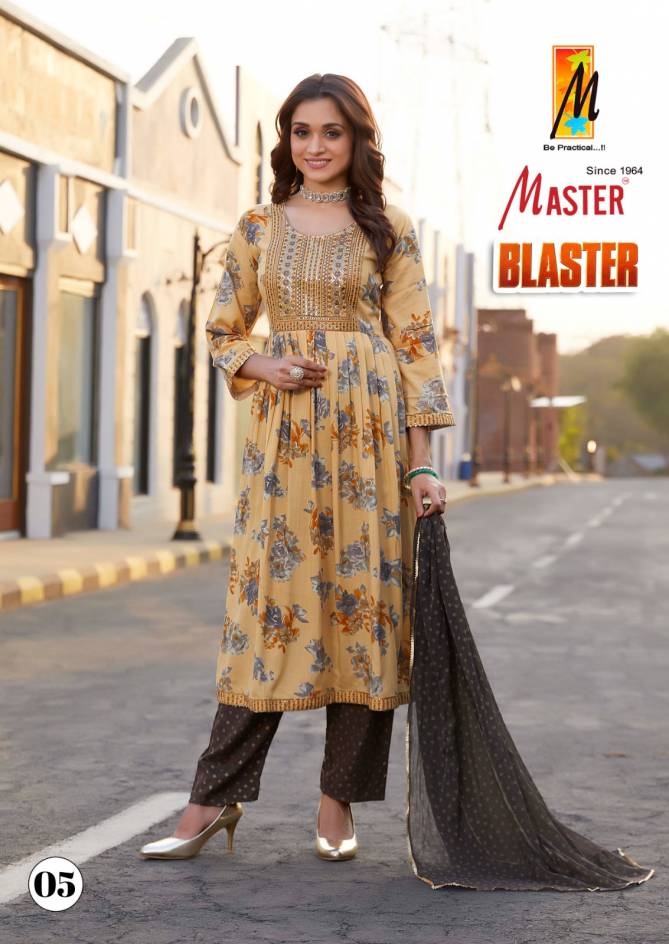 Blaster By Master Naira Cut Rayon Foil Printed Kurti With Bottom Dupatta Wholesalers In Delhi 
